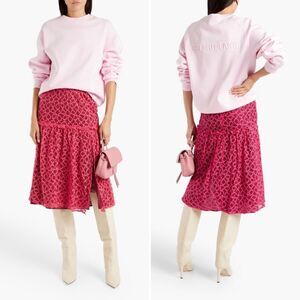 Walter Baker Cerise Hydee Ruffle-Trimmed Crochet Lace Skirt 0